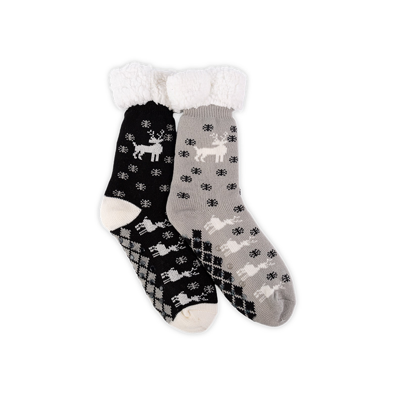RZ016-1 Acrylic Cotton Fleece Snowy Moose Non Slip Women’s Cabin Socks