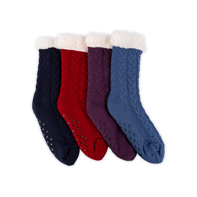 RZ045/RZ143 Classic Textured Cable Knit Thick Sherpa Fleece Lined Warm Non Slip Women’s Cabin Socks