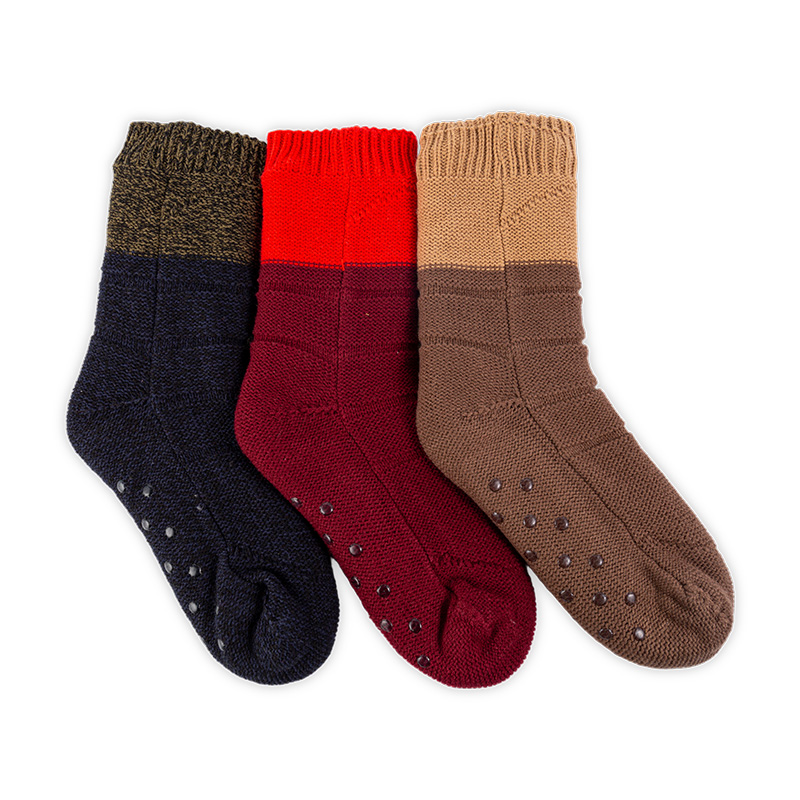 RZ159 Minimalist Color Block Acrylic Thick Double Layer Sherpa Fleece Lined Warm Non Slip Women’s Cabin Socks
