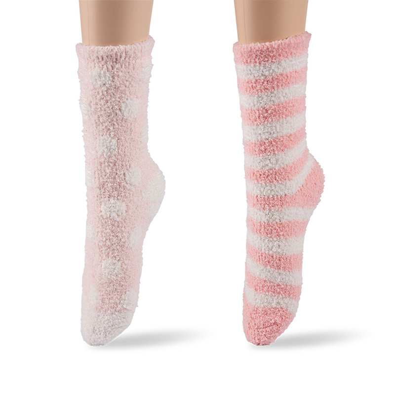 RZ025 Half-Brushed Cozy Polka Dot Striped Warm Women’s Boot Socks