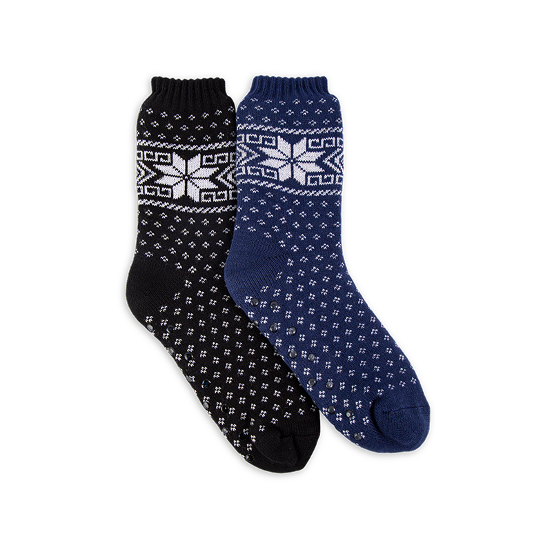 RZ299 Men's Classic Vintage Thick Warm Anti-Slip Cabin Socks with Sherpa Fleece Lining