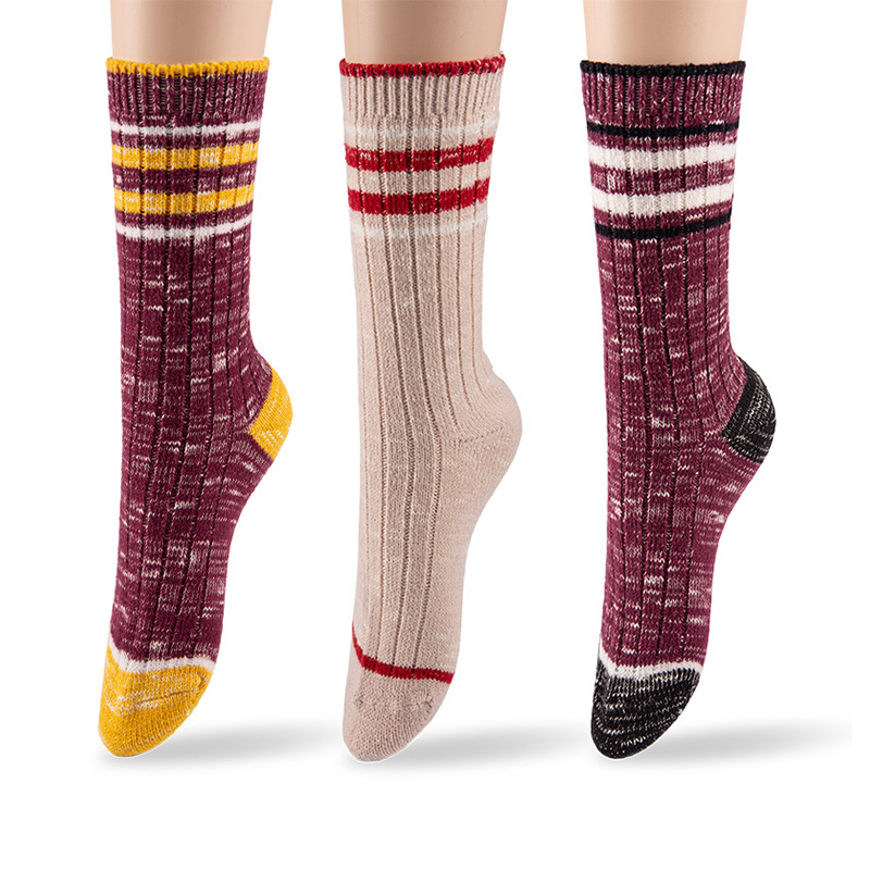 RZ027 Vintage Contrast Color Brushed Textured Warm Women’s Boot Socks